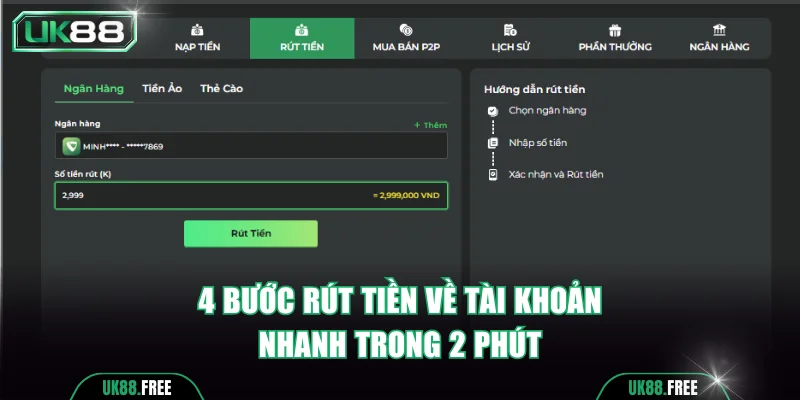 4 bước rút tiền về tài khoản nhanh trong 2 phút